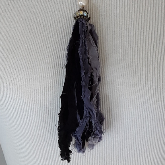 Faucet Crystal Rondelle Baroque Pearl AB Crystal Fabric Tassel Long Necklace 48" - Picture 8 of 11